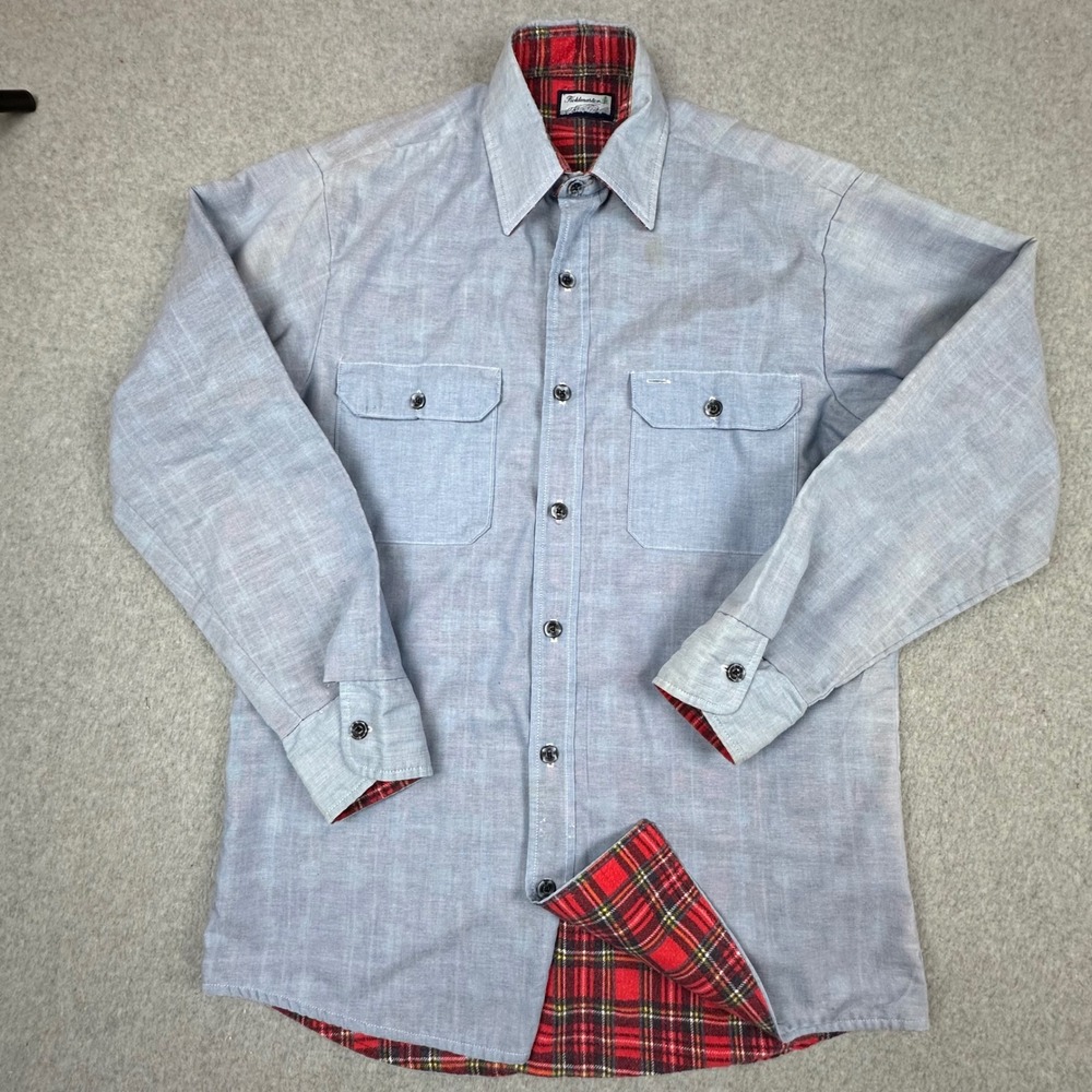 Vtg 1950s Fieldmaster Flannel‎ Lined Blue Chambray Work Shirt Medium Long Sleeve